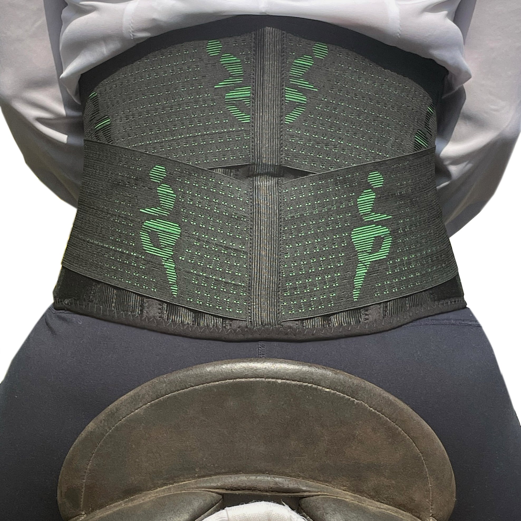 rider sitting in alignment wearing The EquiBelt back support belt